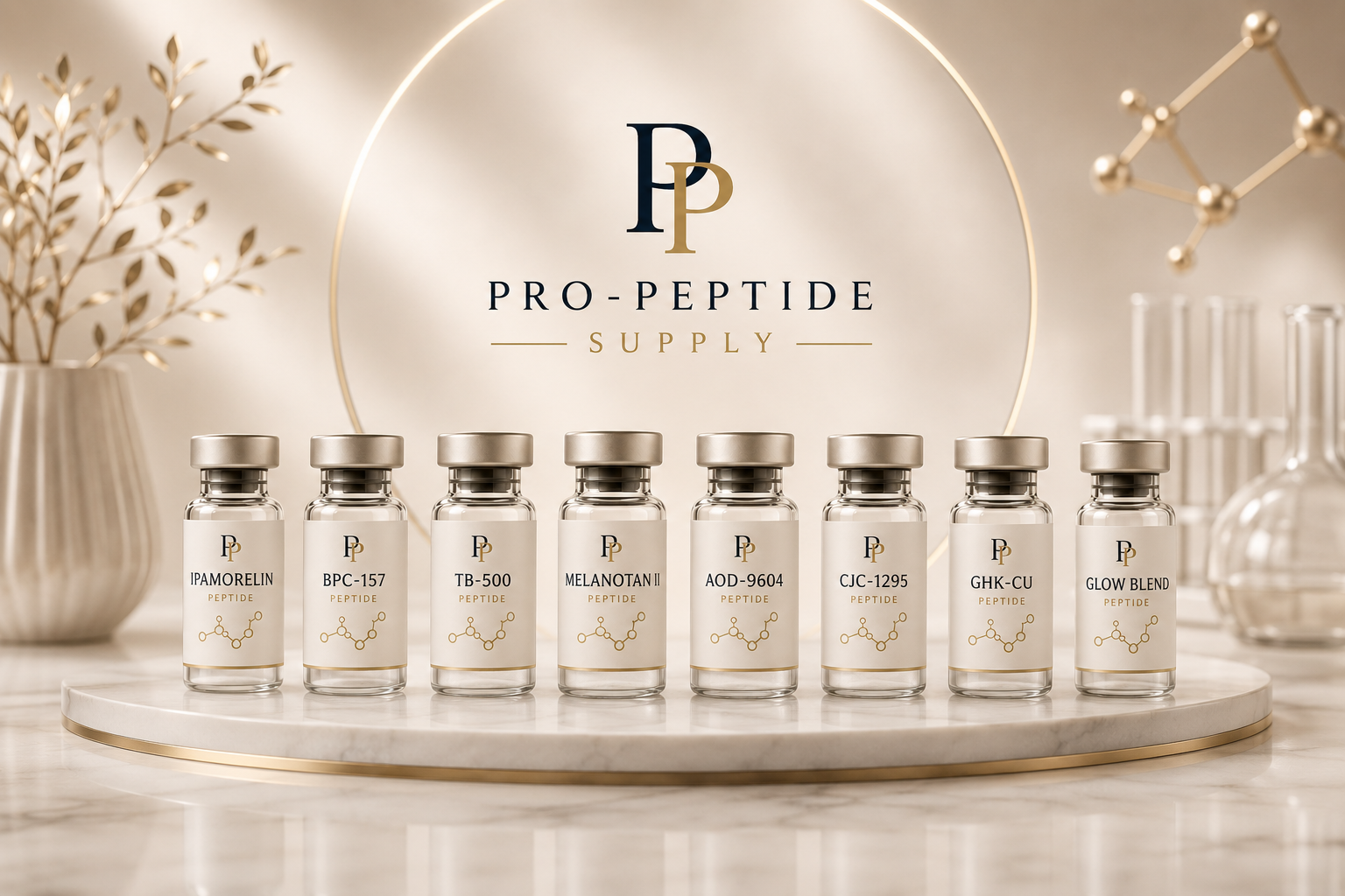 Pro-Peptides Supply collection of research peptide vials