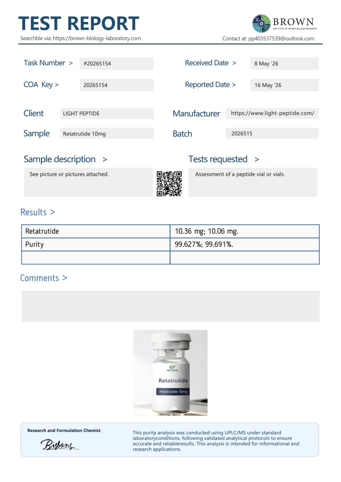 Retatrutide Certificate of Analysis